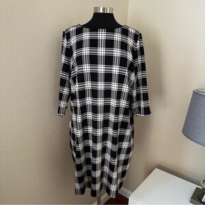 Talbots Plaid Black White 3/4 Sleeve Midi Dress Size 2XL/P